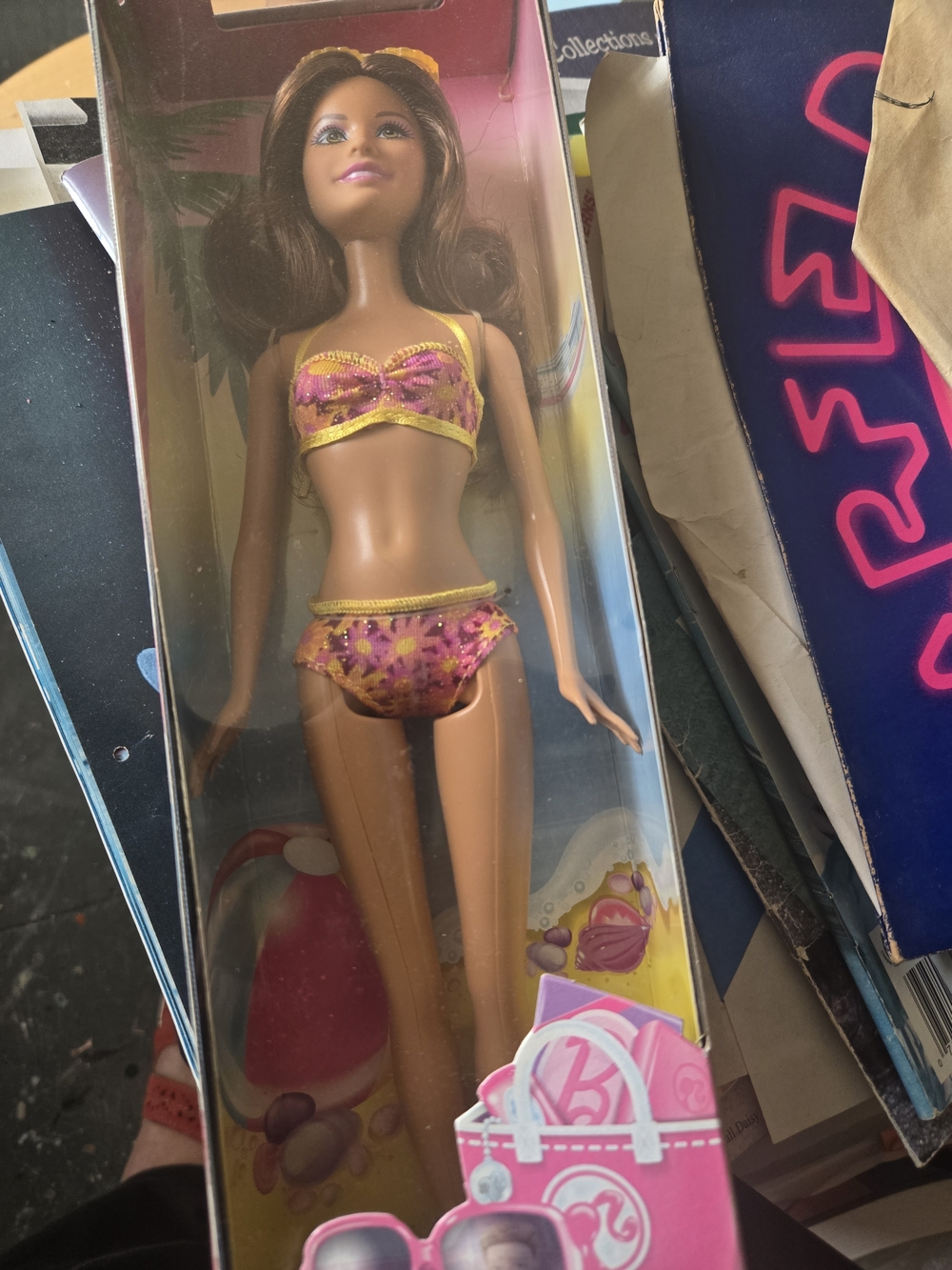 Mattel Barbie Doll in Pink and Yellow Floral Bikini